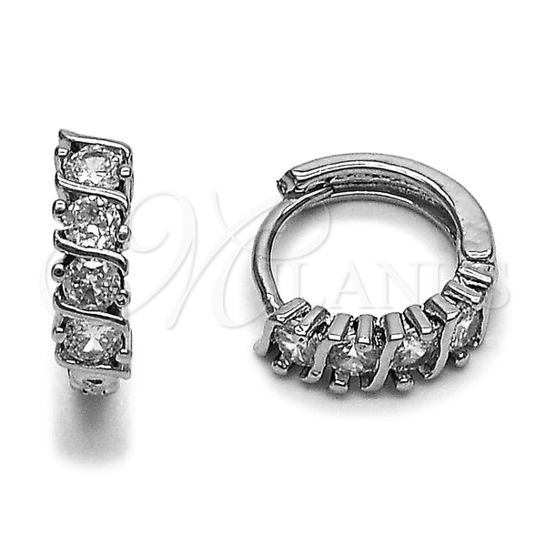 Argolla Huggie 02.452.0020.15 Rodio Laminado, con Zirconia Cubica Blanca, Pulido, Rodinado