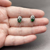 Arete Dormilona 02.452.0024 Rodio Laminado, Diseño de Pina, con Zirconia Cubica Verde y Blanca, Pulido, Rodinado