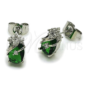 Arete Dormilona 02.452.0024 Rodio Laminado, Diseño de Pina, con Zirconia Cubica Verde y Blanca, Pulido, Rodinado