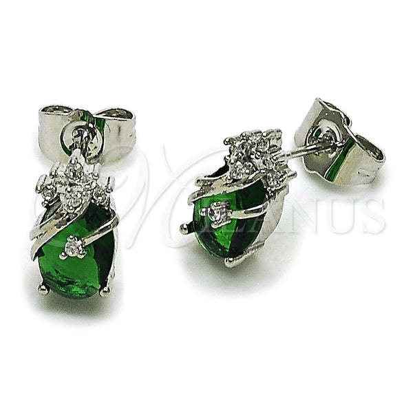 Arete Dormilona 02.452.0024 Rodio Laminado, Diseño de Pina, con Zirconia Cubica Verde y Blanca, Pulido, Rodinado