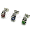 Arete Dormilona 02.452.0024 Rodio Laminado, Diseño de Pina, con Zirconia Cubica Verde y Blanca, Pulido, Rodinado