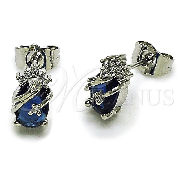 Arete Dormilona 02.452.0024.2 Rodio Laminado, Diseño de Pina, con Zirconia Cubica Zafiro Azul y Blanca, Pulido, Rodinado