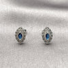 Arete Dormilona 02.452.0025 Rodio Laminado, Diseño de Ojo Griego y Cluster, con Zirconia Cubica Zafiro Azul y Micro Pave Blanca, Pulido, Rodinado