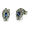 Arete Dormilona 02.452.0025 Rodio Laminado, Diseño de Ojo Griego y Cluster, con Zirconia Cubica Zafiro Azul y Micro Pave Blanca, Pulido, Rodinado