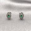 Arete Dormilona 02.452.0025.1 Rodio Laminado, Diseño de Ojo Griego y Cluster, con Zirconia Cubica Verde, Pulido, Rodinado