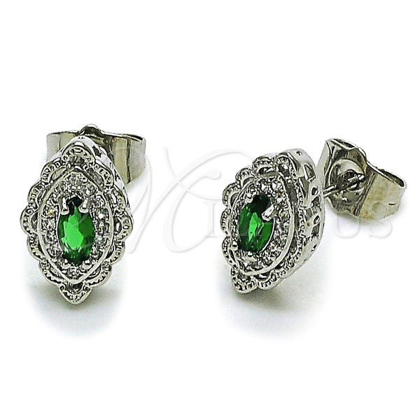 Arete Dormilona 02.452.0025.1 Rodio Laminado, Diseño de Ojo Griego y Cluster, con Zirconia Cubica Verde, Pulido, Rodinado