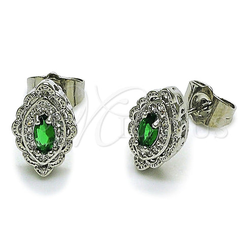Arete Dormilona 02.452.0025.1 Rodio Laminado, Diseño de Ojo Griego y Cluster, con Zirconia Cubica Verde, Pulido, Rodinado