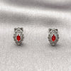 Arete Dormilona 02.452.0025.2 Rodio Laminado, Diseño de Ojo Griego y Cluster, con Zirconia Cubica Granate y Micro Pave Blanca, Pulido, Rodinado