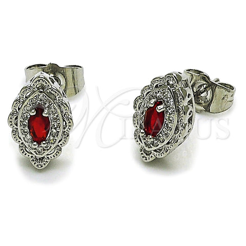 Arete Dormilona 02.452.0025.2 Rodio Laminado, Diseño de Ojo Griego y Cluster, con Zirconia Cubica Granate y Micro Pave Blanca, Pulido, Rodinado
