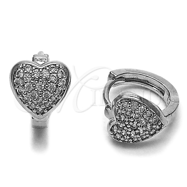 Argolla Huggie 02.452.0026.15 Rodio Laminado, Diseño de Corazón, con Micro Pave Blanca, Pulido, Rodinado