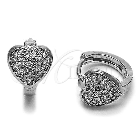 Argolla Huggie 02.452.0026.15 Rodio Laminado, Diseño de Corazón, con Micro Pave Blanca, Pulido, Rodinado