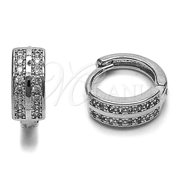 Argolla Huggie 02.452.0027.14 Rodio Laminado, con Micro Pave Blanca, Pulido, Rodinado