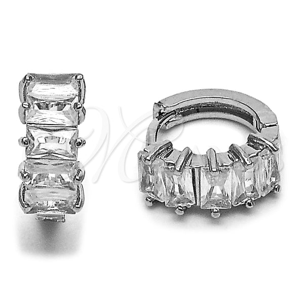 Argolla Huggie 02.452.0028.15 Rodio Laminado, Diseño de Baguette, con Zirconia Cubica Blanca, Pulido, Rodinado