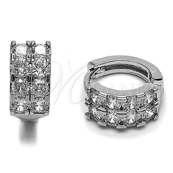 Argolla Huggie 02.452.0030.14 Rodio Laminado, con Zirconia Cubica Blanca, Pulido, Rodinado