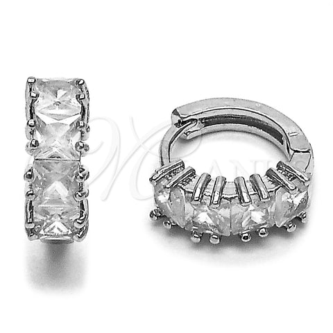 Argolla Huggie 02.452.0031.14 Rodio Laminado, Diseño de Baguette, con Zirconia Cubica Blanca, Pulido, Rodinado