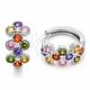 Argolla Huggie 02.452.0032.15 Rodio Laminado, Diseño de Trébol de Cuatro Hojas, con Zirconia Cubica Multicolor, Pulido, Rodinado
