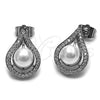 Arete Dormilona 02.452.0033 Rodio Laminado, Diseño de Gota y Cluster, con Perla Marfil y Micro Pave Blanca, Pulido, Rodinado