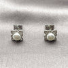Arete Dormilona 02.452.0034 Rodio Laminado, Diseño de Flor y Cluster, con Perla Marfil y Micro Pave Blanca, Pulido, Rodinado