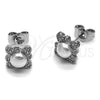 Arete Dormilona 02.452.0034 Rodio Laminado, Diseño de Flor y Cluster, con Perla Marfil y Micro Pave Blanca, Pulido, Rodinado