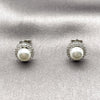 Arete Dormilona 02.452.0035 Rodio Laminado, Diseño de Cluster y Bola, con Perla Marfil y Micro Pave Blanca, Pulido, Rodinado