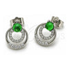 Arete Dormilona 02.452.0036 Oro Laminado Blanco, con Zirconia Cubica Verde y Blanca, Pulido, Rodinado