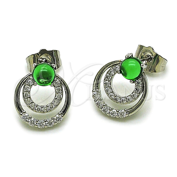 Arete Dormilona 02.452.0036 Rodio Laminado, con Zirconia Cubica Verde y Blanca, Pulido, Rodinado