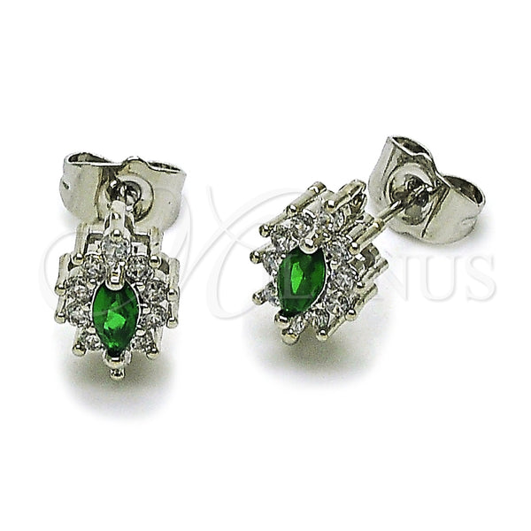 Arete Dormilona 02.452.0037.2 Rodio Laminado, Diseño de Cluster, con Zirconia Cubica Verde y Blanca, Pulido, Rodinado
