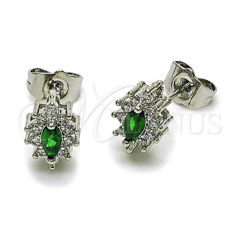 Arete Dormilona 02.452.0037.2 Rodio Laminado, Diseño de Cluster, con Zirconia Cubica Verde y Blanca, Pulido, Rodinado
