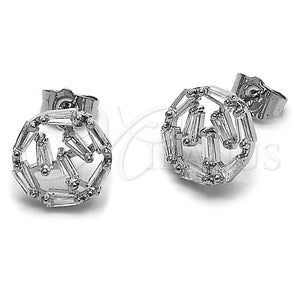 Arete Dormilona 02.452.0038 Rodio Laminado, Diseño de Baguette, con Zirconia Cubica Blanca, Pulido, Rodinado