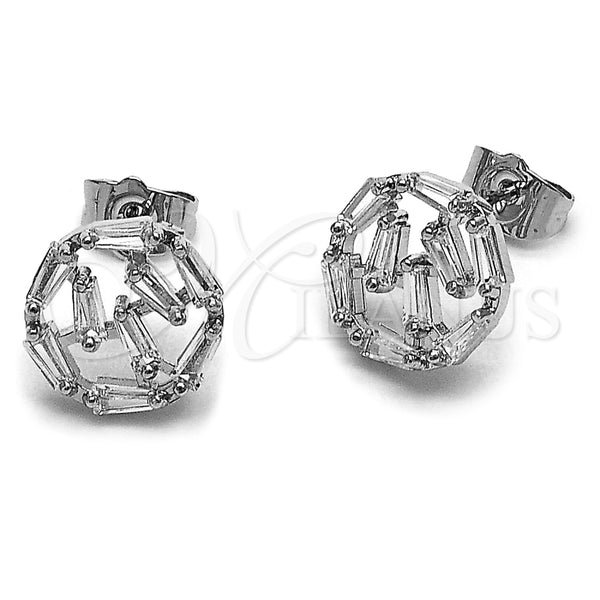 Arete Dormilona 02.452.0038 Rodio Laminado, Diseño de Baguette, con Zirconia Cubica Blanca, Pulido, Rodinado