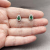 Arete Dormilona 02.452.0039 Rodio Laminado, Diseño de Gota y Cluster, con Zirconia Cubica Verde y Micro Pave Blanca, Pulido, Rodinado