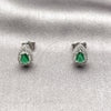 Arete Dormilona 02.452.0039 Rodio Laminado, Diseño de Gota y Cluster, con Zirconia Cubica Verde y Micro Pave Blanca, Pulido, Rodinado
