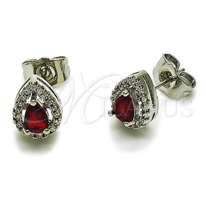 Arete Dormilona 02.452.0039.1 Rodio Laminado, Diseño de Cluster y Gota, con Zirconia Cubica Granate y Micro Pave Blanca, Pulido, Rodinado