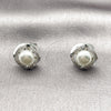 Arete Dormilona 02.452.0041 Rodio Laminado, Diseño de Nudo, con Perla Marfil y Micro Pave Blanca, Pulido, Rodinado