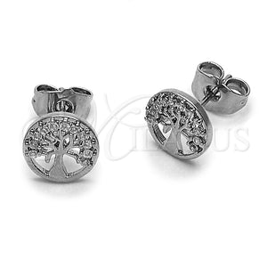 Arete Dormilona 02.344.0188 Rodio Laminado, Diseño de Ãrbol, con Zirconia Cubica Blanca, Pulido, Rodinado
