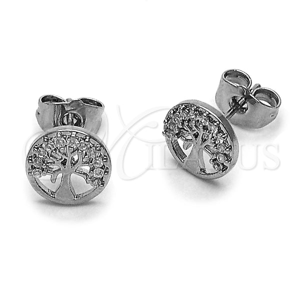 Arete Dormilona 02.344.0188 Rodio Laminado, Diseño de Ãrbol, con Zirconia Cubica Blanca, Pulido, Rodinado