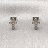 Arete Dormilona 02.344.0189 Rodio Laminado, Diseño de Cruz, con Zirconia Cubica Blanca, Pulido, Rodinado