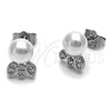 Arete Dormilona 02.344.0192 Rodio Laminado, Diseño de Bola y Oja, con Micro Pave Blanca y Perla Marfil, Pulido, Rodinado