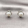 Arete Dormilona 02.344.0193 Rodio Laminado, Diseño de Trébol de Cuatro Hojas, con Perla Marfil y Zirconia Cubica Blanca, Pulido, Rodinado