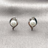 Arete Dormilona 02.344.0150.1 Rodio Laminado, Diseño de Ojo Griego, con Perla Marfil y Zirconia Cubica Blanca, Pulido, Rodinado