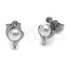 Arete Dormilona 02.344.0150.1 Rodio Laminado, Diseño de Ojo Griego, con Perla Marfil y Zirconia Cubica Blanca, Pulido, Rodinado