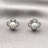 Arete Dormilona 02.344.0195 Rodio Laminado, Diseño de Trébol de Cuatro Hojas, con Perla Marfil y Zirconia Cubica Blanca, Pulido, Tono Dorado