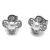 Arete Dormilona 02.344.0195 Rodio Laminado, Diseño de Trébol de Cuatro Hojas, con Perla Marfil y Zirconia Cubica Blanca, Pulido, Tono Dorado