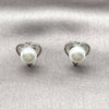 Arete Dormilona 02.344.0001.1 Rodio Laminado, Diseño de Corazón, con Micro Pave Blanca y Perla Marfil, Pulido, Rodinado