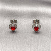 Arete Dormilona 02.344.0196 Rodio Laminado, Diseño de Corazón, con Zirconia Cubica Granate y Micro Pave Blanca, Pulido, Rodinado