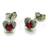 Arete Dormilona 02.344.0196 Rodio Laminado, Diseño de Corazón, con Zirconia Cubica Granate y Micro Pave Blanca, Pulido, Rodinado