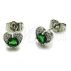 Arete Dormilona 02.344.0196.2 Rodio Laminado, Diseño de Corazón, con Zirconia Cubica Verde y Micro Pave Blanca, Pulido, Rodinado
