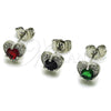 Arete Dormilona 02.344.0196.2 Rodio Laminado, Diseño de Corazón, con Zirconia Cubica Verde y Micro Pave Blanca, Pulido, Rodinado