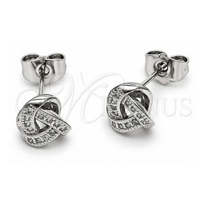 Arete Dormilona 02.342.0071.1 Oro Laminado Blanco, Diseño de Nudo, con Zirconia Cubica Blanca, Pulido, Rodinado