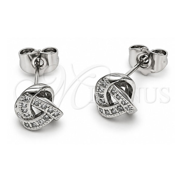 Arete Dormilona 02.342.0071.1 Oro Laminado Blanco, Diseño de Nudo, con Zirconia Cubica Blanca, Pulido, Rodinado